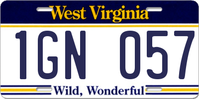 WV license plate 1GN057