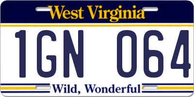 WV license plate 1GN064