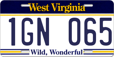 WV license plate 1GN065