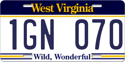 WV license plate 1GN070