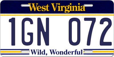 WV license plate 1GN072