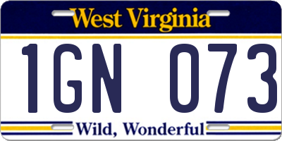 WV license plate 1GN073