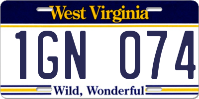 WV license plate 1GN074