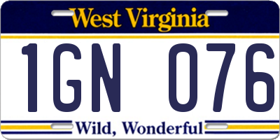 WV license plate 1GN076