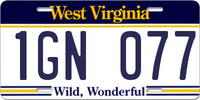 WV license plate 1GN077