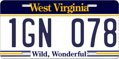 WV license plate 1GN078