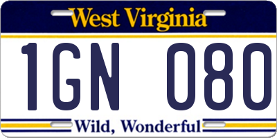 WV license plate 1GN080