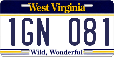 WV license plate 1GN081
