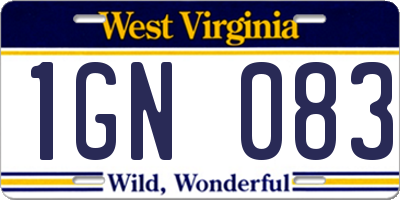 WV license plate 1GN083