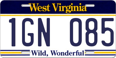 WV license plate 1GN085