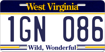 WV license plate 1GN086
