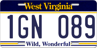 WV license plate 1GN089