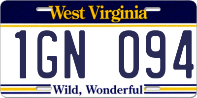 WV license plate 1GN094