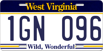 WV license plate 1GN096