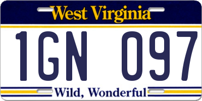 WV license plate 1GN097