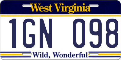 WV license plate 1GN098