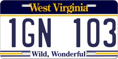 WV license plate 1GN103