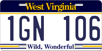 WV license plate 1GN106