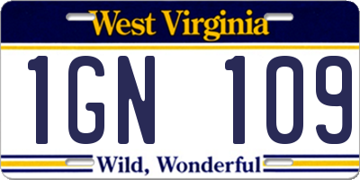 WV license plate 1GN109