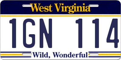 WV license plate 1GN114