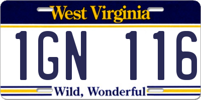 WV license plate 1GN116