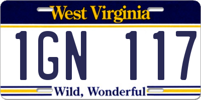 WV license plate 1GN117