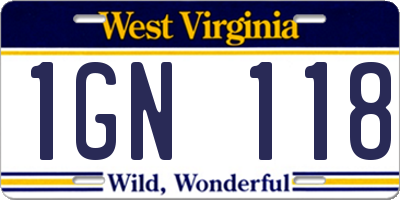 WV license plate 1GN118