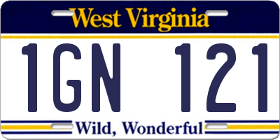 WV license plate 1GN121