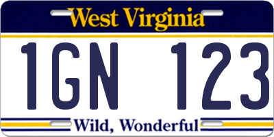 WV license plate 1GN123