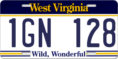 WV license plate 1GN128