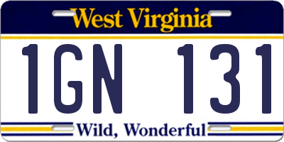 WV license plate 1GN131