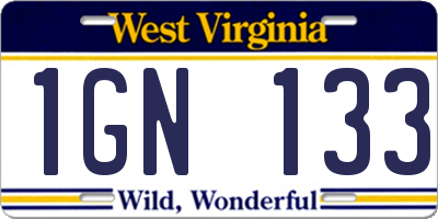 WV license plate 1GN133