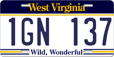 WV license plate 1GN137