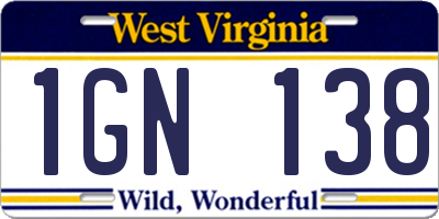 WV license plate 1GN138