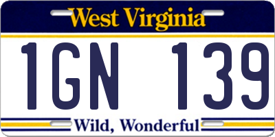 WV license plate 1GN139