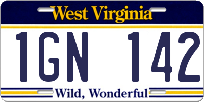 WV license plate 1GN142