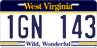 WV license plate 1GN143