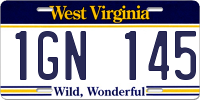 WV license plate 1GN145