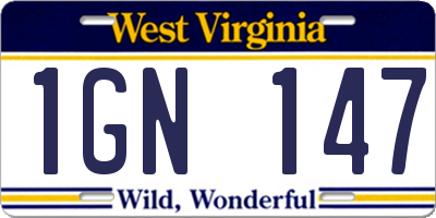 WV license plate 1GN147