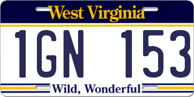 WV license plate 1GN153