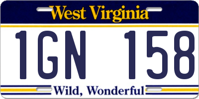 WV license plate 1GN158