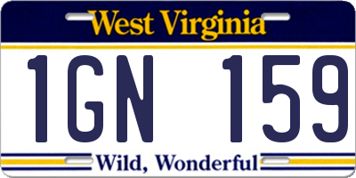 WV license plate 1GN159