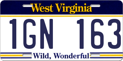 WV license plate 1GN163