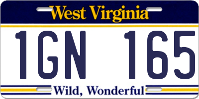 WV license plate 1GN165
