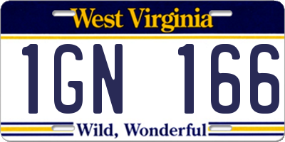 WV license plate 1GN166