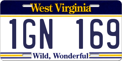 WV license plate 1GN169