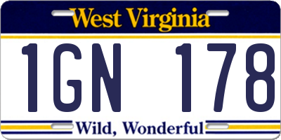 WV license plate 1GN178