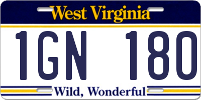 WV license plate 1GN180