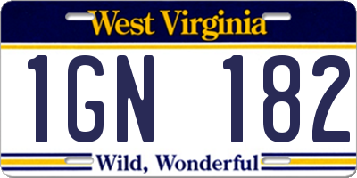 WV license plate 1GN182