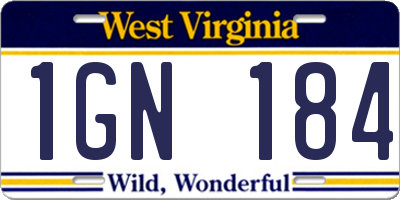 WV license plate 1GN184